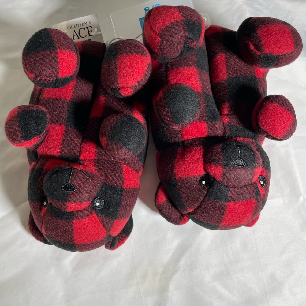 Sz 8/9 children’s place Plaid Bear slip on comfy bear house slippers black&Red - Picture 5 of 7